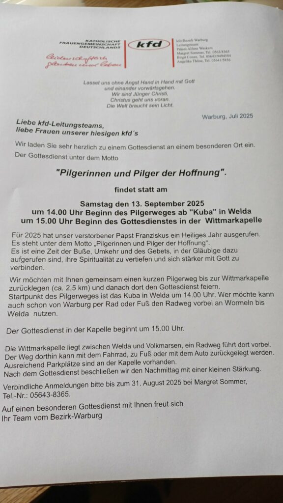 Einladung kfd- Bezirk